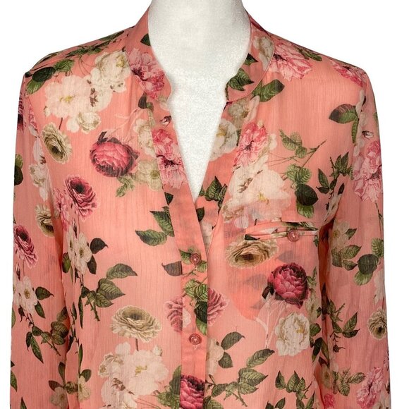 KUT FROM THE CLOTH Women Jasmine Top Size XS Orange Sheer Casual Floral 68-9 - Picture 6 of 13